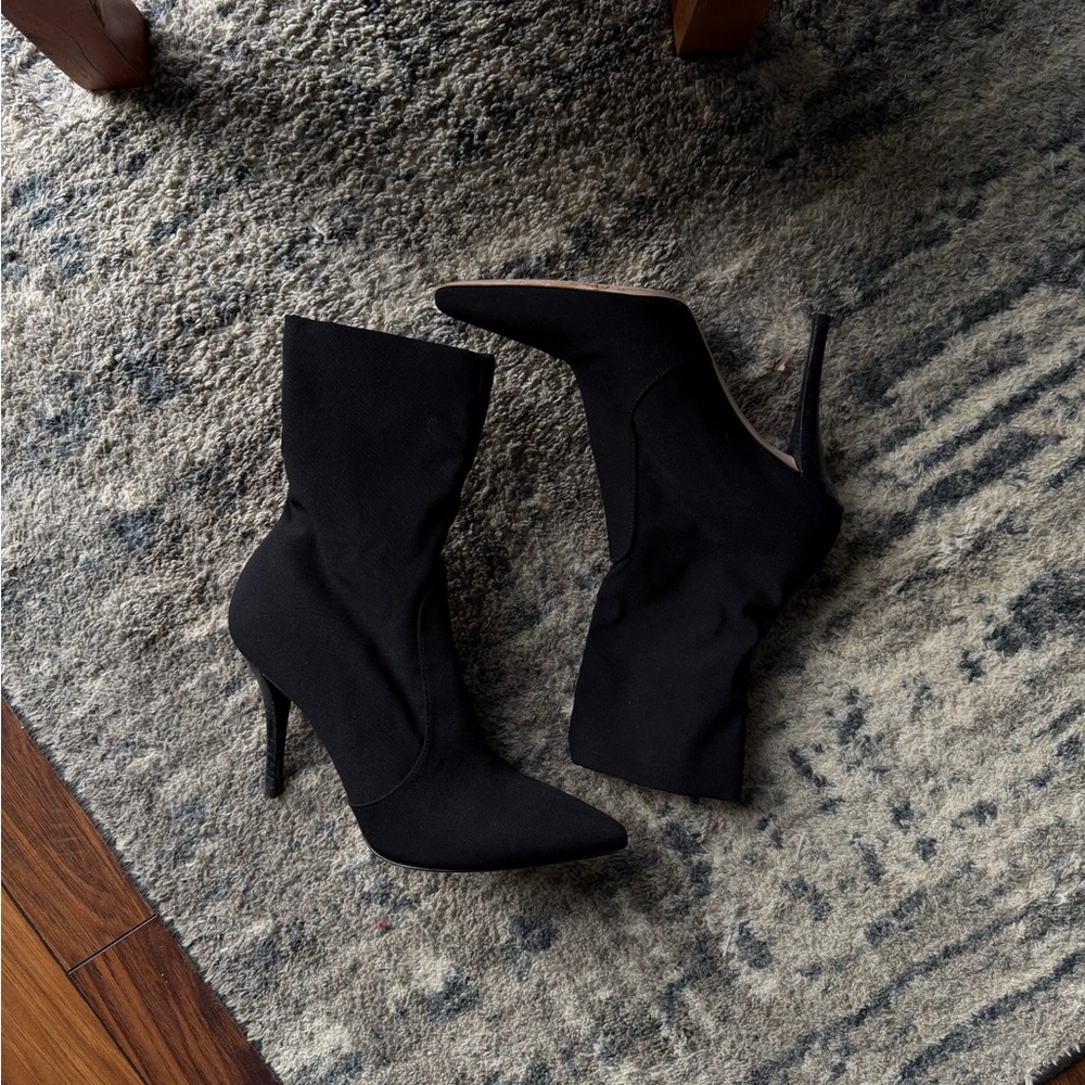 Stuart Weitzman Black Pointed Stiletto Sock Ankle Boots